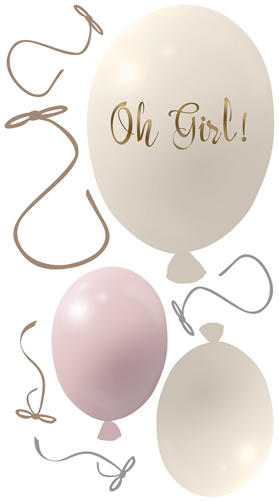 Väggklistermärke partyballonger 3-pack, rose cream Väggklistermärke bestående av en stor ballong med texten Oh girl och två mindre ballonger