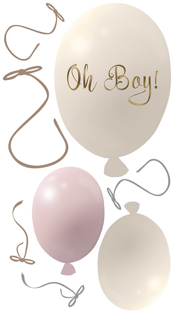 Väggklistermärke partyballonger 3-pack, rose cream Väggklistermärke bestående av en stor ballong med texten Oh boy och två mindre ballonger