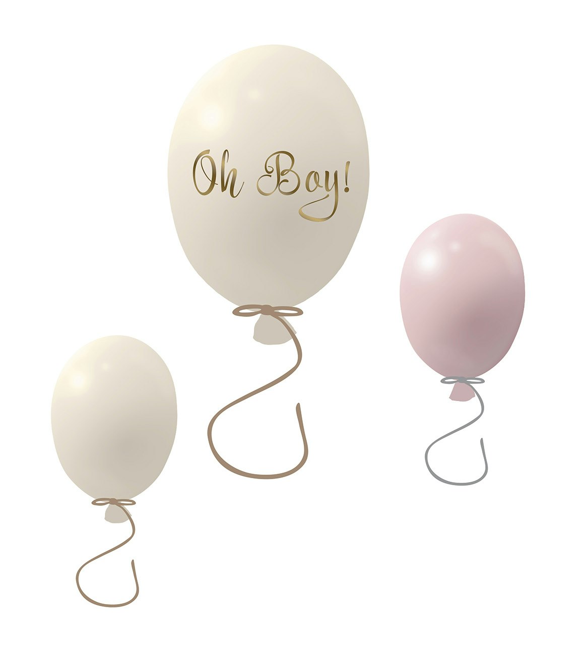 Väggklistermärke partyballonger 3-pack, rose cream Väggklistermärke bestående av en stor ballong med texten Oh boy och två mindre ballonger