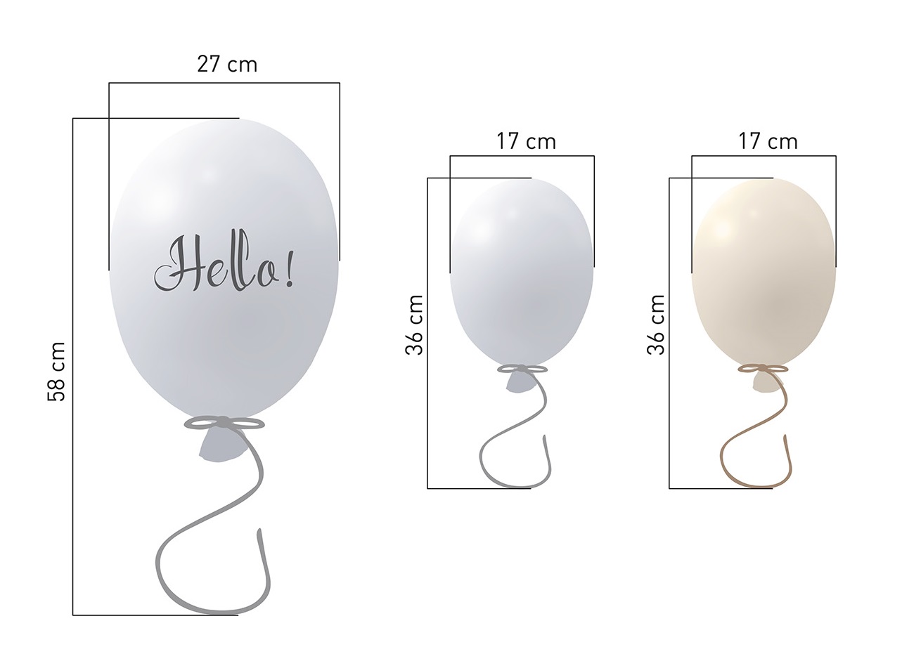 Väggklistermärke partyballonger 3-pack, grey Mått på ballonger