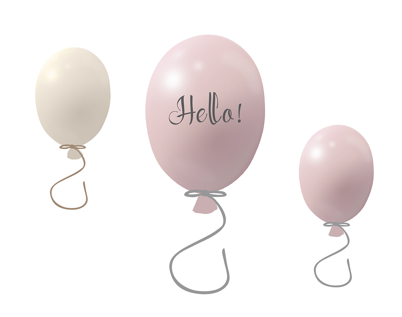 Väggklistermärke partyballonger 3-pack, powder rose Väggklistermärke bestående av en stor rosa ballong med texten Hello och två mindre ballonger