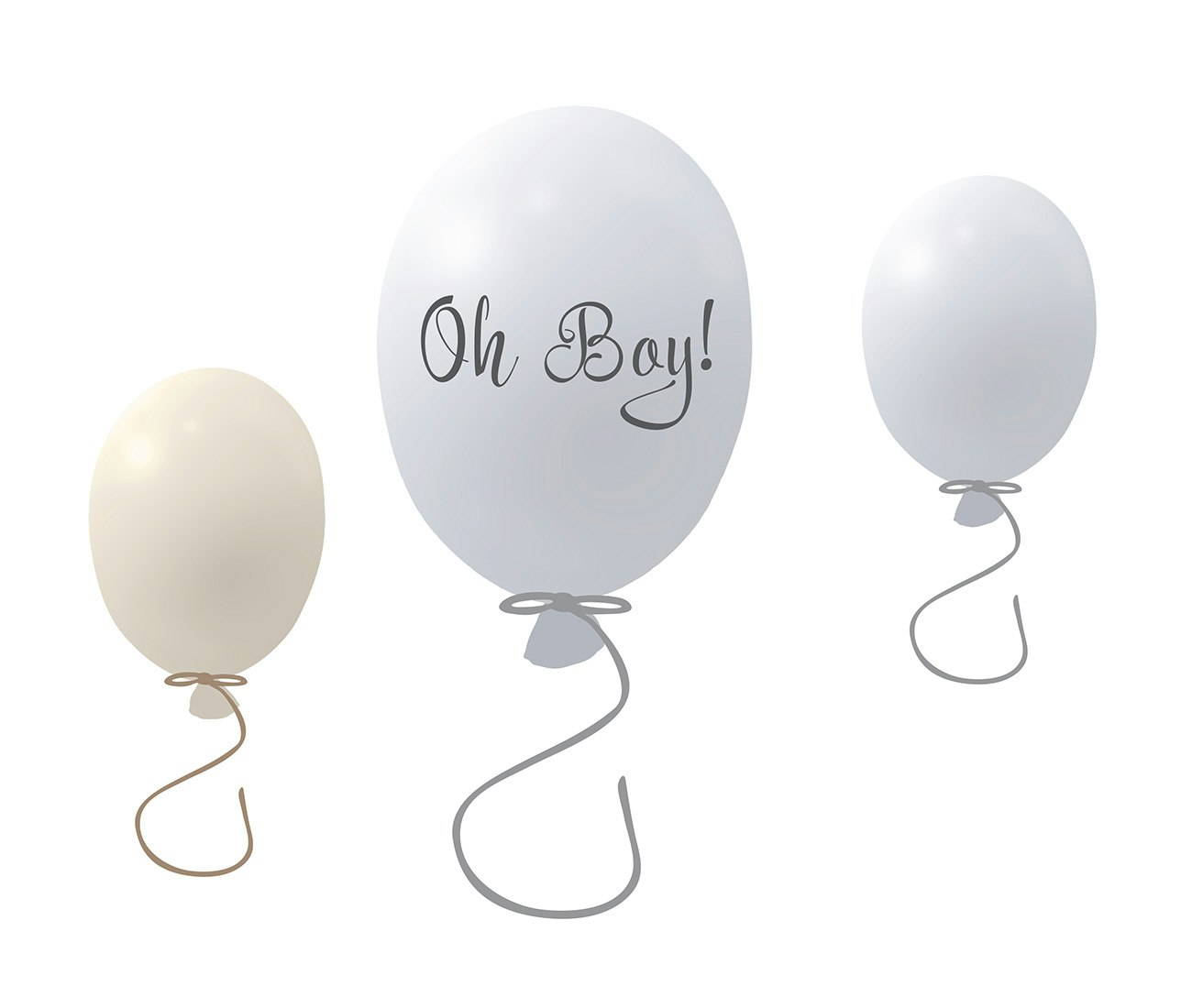 Väggklistermärke partyballonger 3-pack, grey Väggklistermärke bestående av en stor grå ballong med texten Oh boy och två mindre ballonger