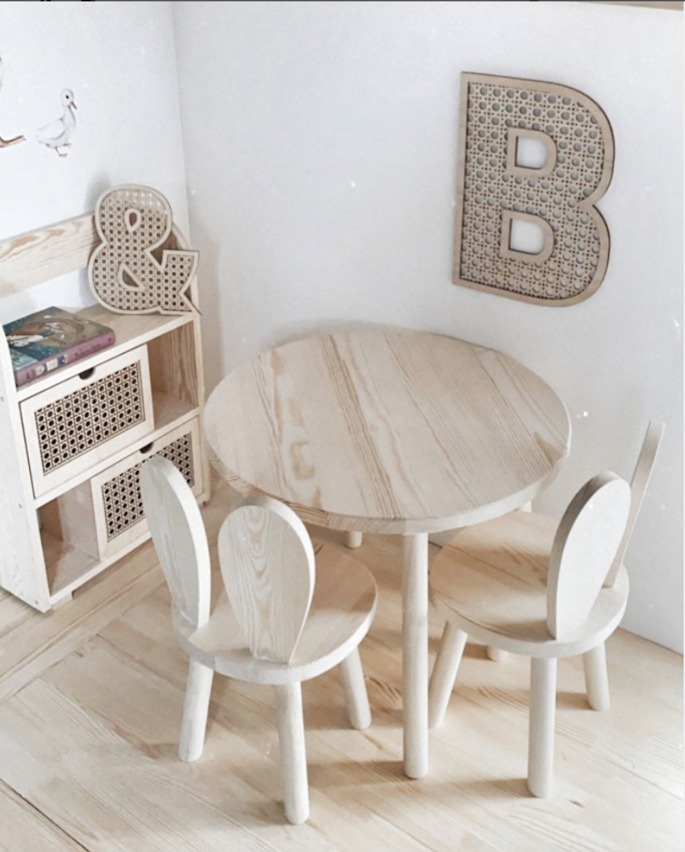 Nature furniture set for children, two rabbit chairs and table 