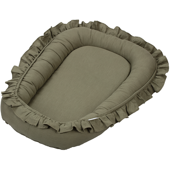 Cotton & Sweets, olive green linen baby nest 