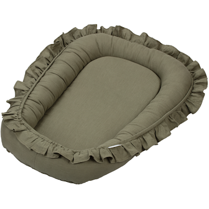 Cotton & Sweets, olive green linen baby nest