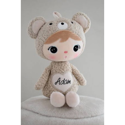 Beige teddy bear, large doll with name