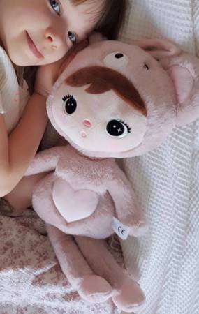 Pink teddy bear, large doll with name 