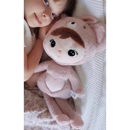Rosa teddybjörn, stor docka med namn