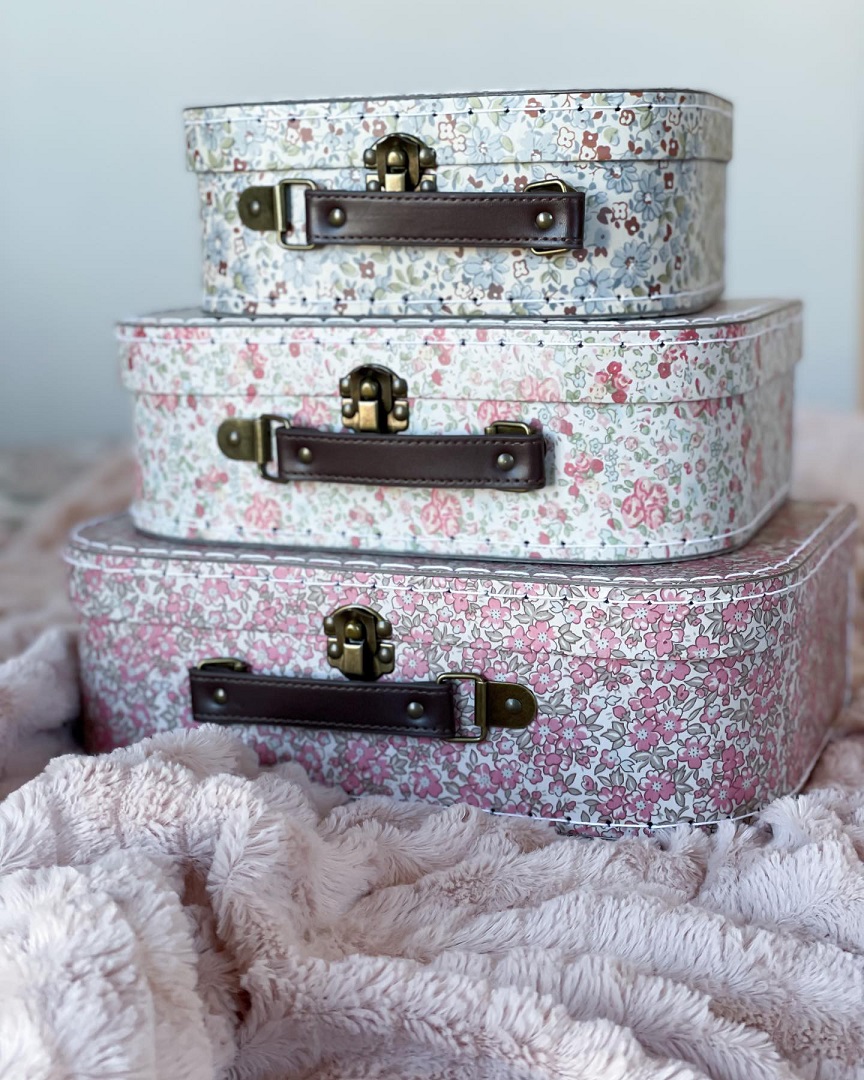 Sass & Belle, förvaringslådor koffert vintage floral, 3-pack 