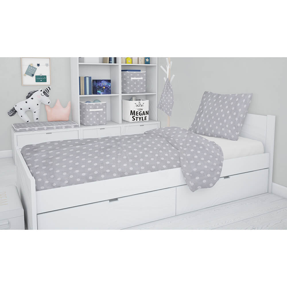 Babylove, Gray duvet cover set with white dots 90x160 for junior bed 