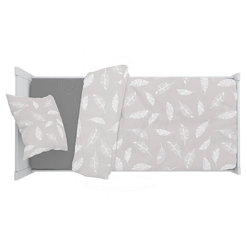 Babylove, Gray duvet cover set with white feathers 90x160 for junior bed 