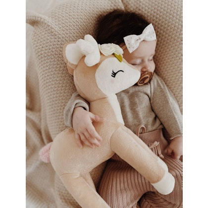 Deer with flower wreath, doll with name