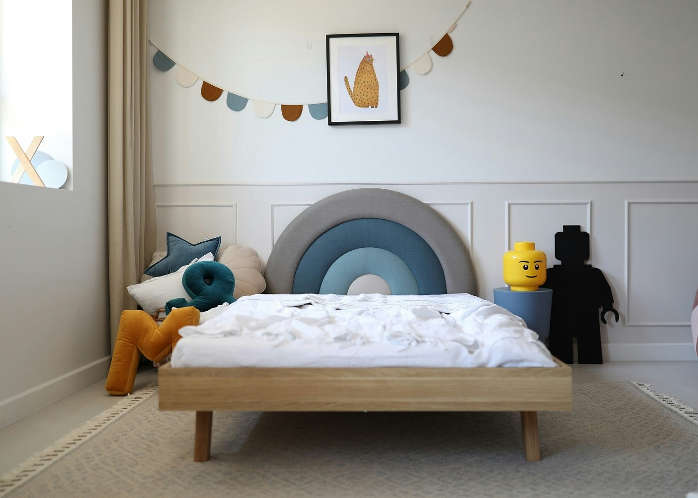 Headboard for the children's bed, Grey / blue rainbow 