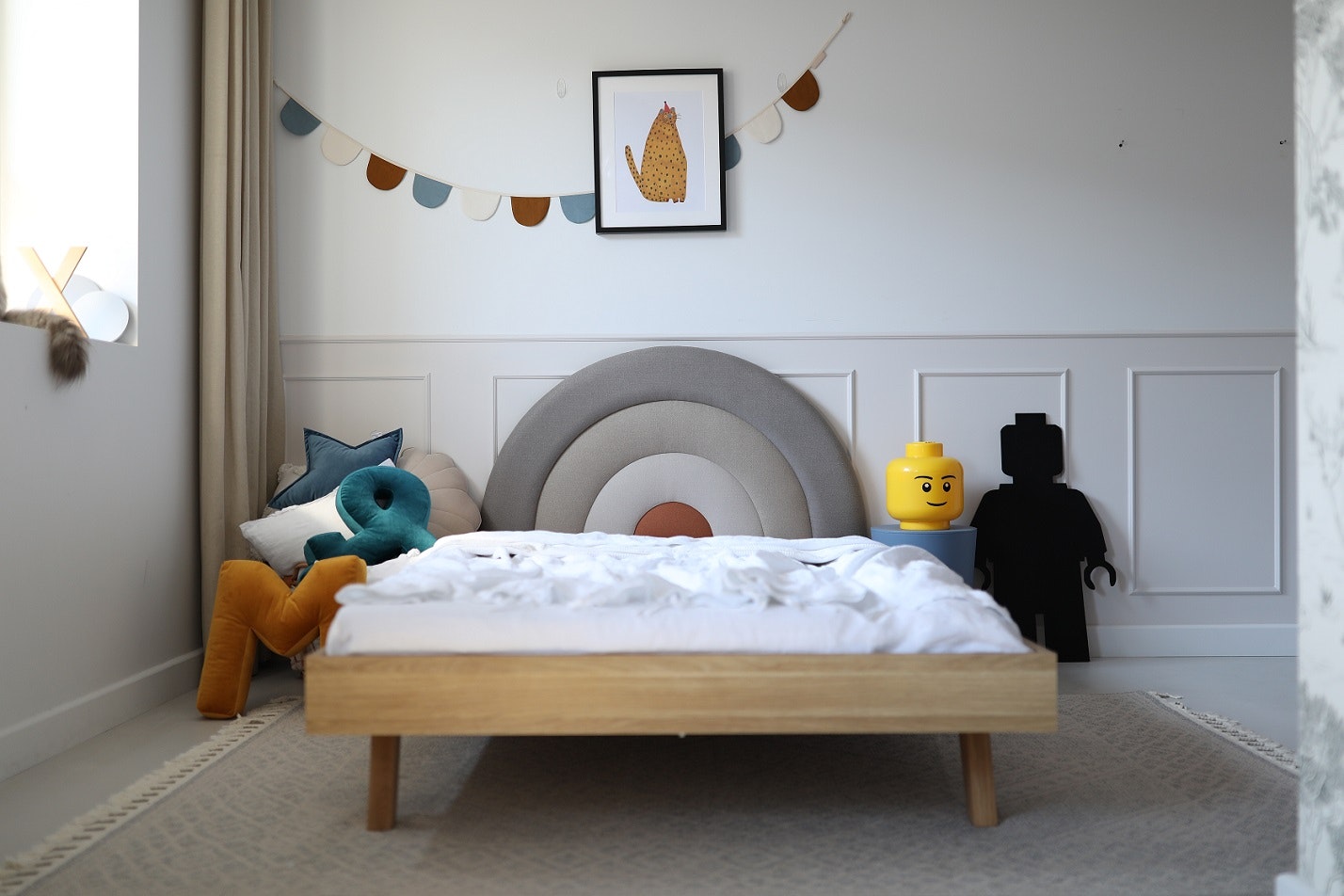 Headboard for the children's bed, Beige mustard rainbow 