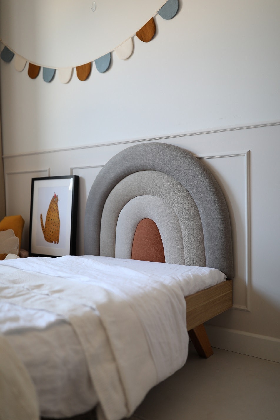 Headboard for the children's bed, Beige mustard rainbow 