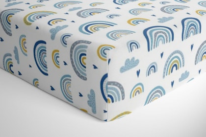 Fitted sheet for junior bed, Happy Blue Rainbow