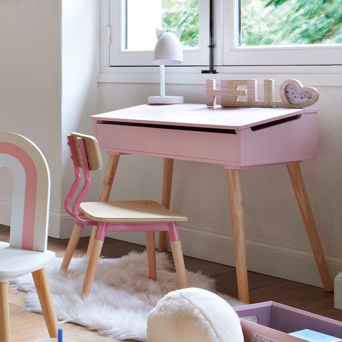 Skrivbord med förvaring, rosa 