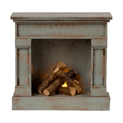 Maileg, fireplace, vintage blue