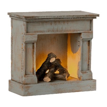 Maileg, fireplace, vintage blue