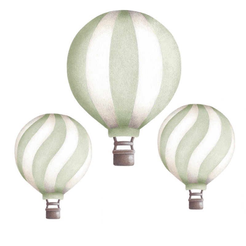 Pistaschgröna luftballonger vintage väggklistermärken, Stickstay Väggklistermärke i form av gröna luftballonger