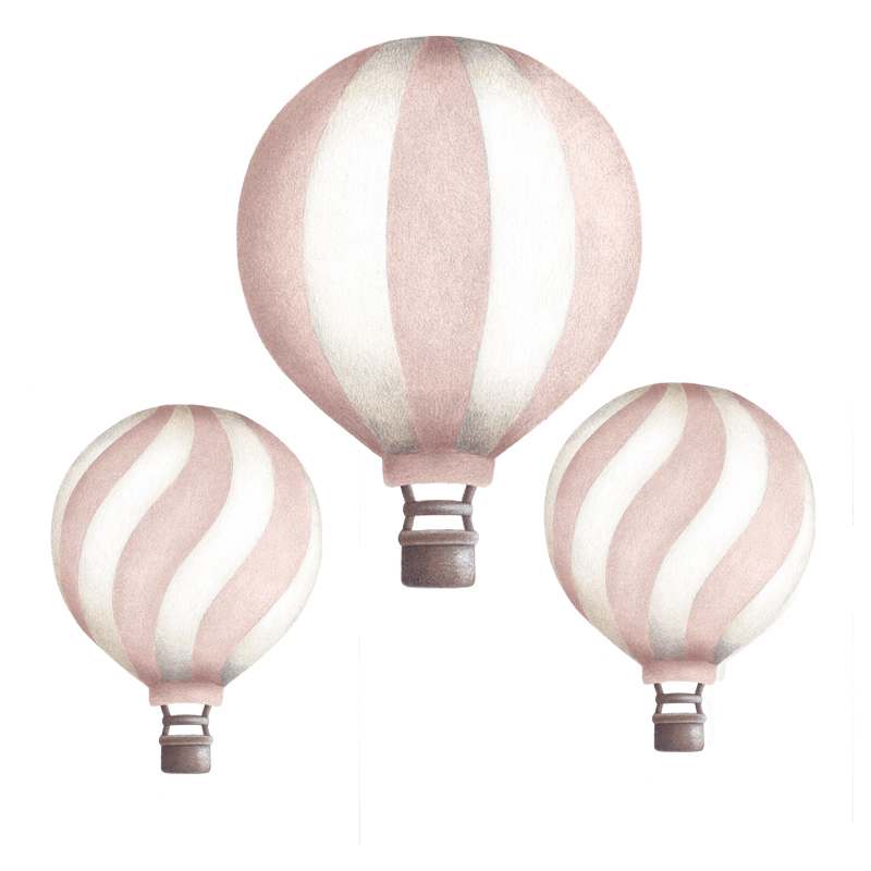 Light Pink Hot Air Balloons Vintage Wall Stickers, Stickstay Light Pink Hot Air Balloons Vintage Wall Stickers, Stickstay