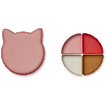 Liewood, Arne silicone divider plate, Cat dusty raspberry multi mix