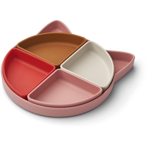 Liewood, Arne silicone divider plate, Cat dusty raspberry multi mix