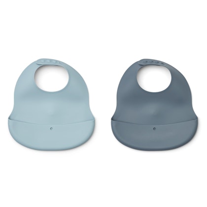 Liewood, Ember silicone bib set of 2, Sea blue/whale blue mix