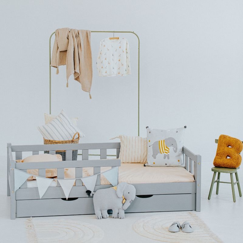 Junior bed with storage drawer Henri, grey Junior bed with storage drawer Henri, grey