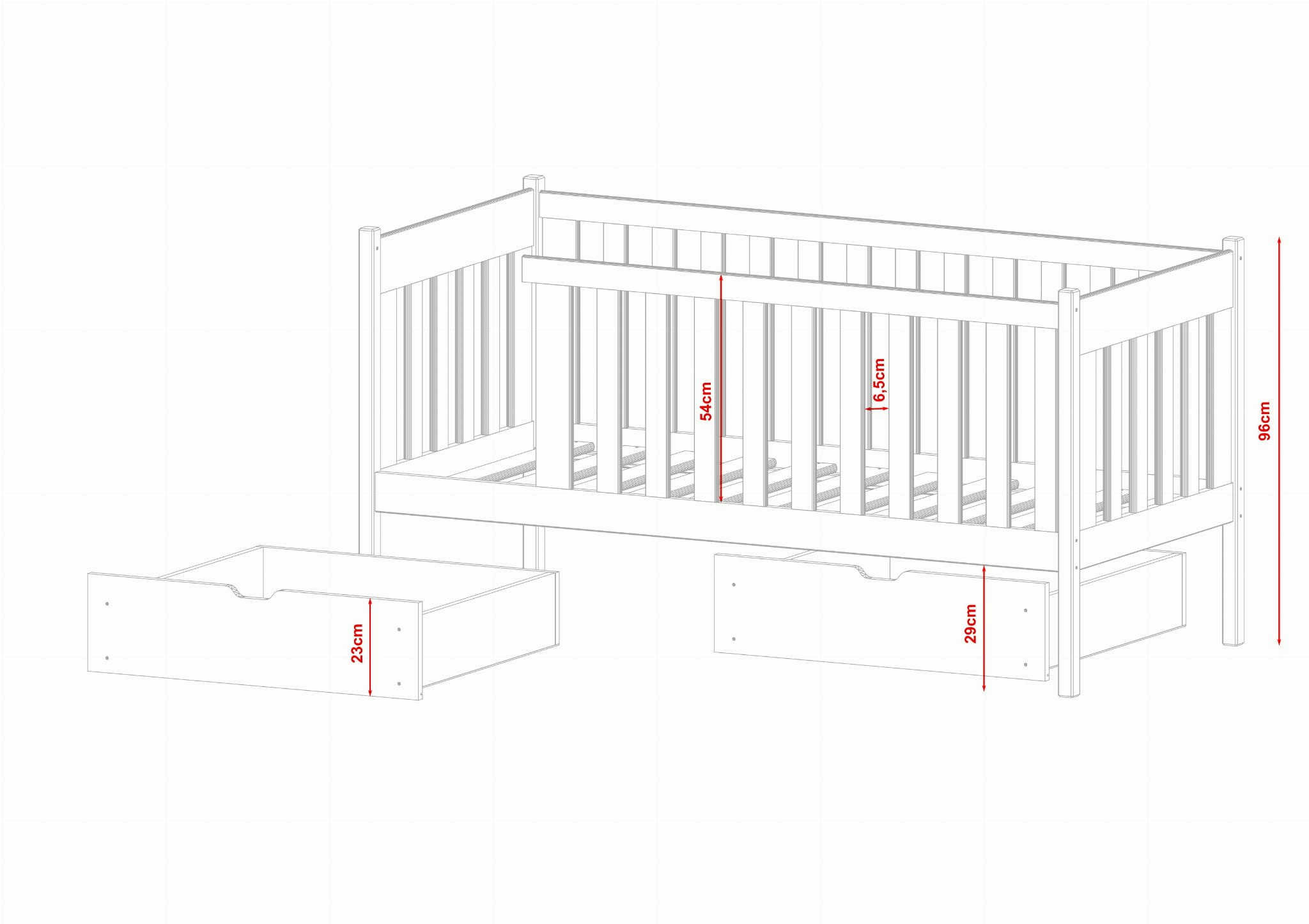 Children's bed with barrier Alma Children's bed with barrier Alma