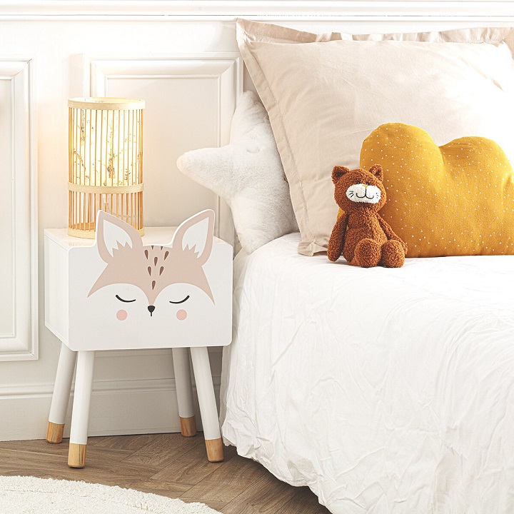 Sängbord till barnrummet, fox Sängbord räv med nattlampa till barnrummet
