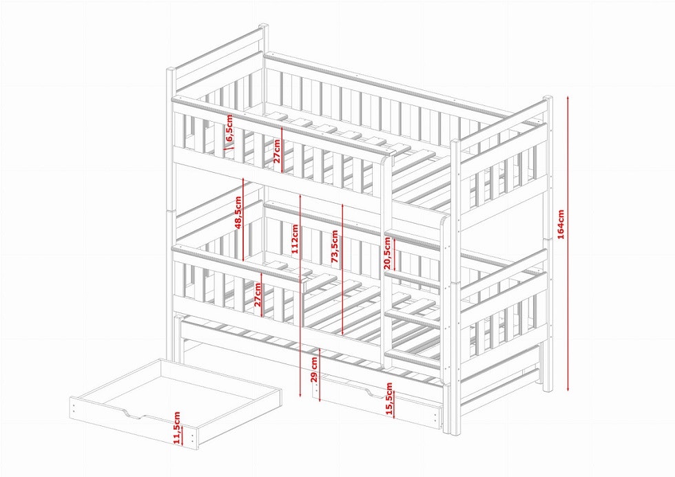 Bunk bed with barrier and three beds Kim 