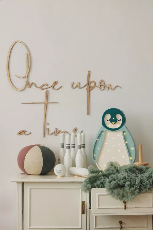 Little Lights, Nattlampa till barnrummet, Pingvin turkos/vit 