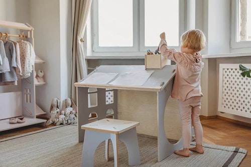 Playhouse with desk and chair
