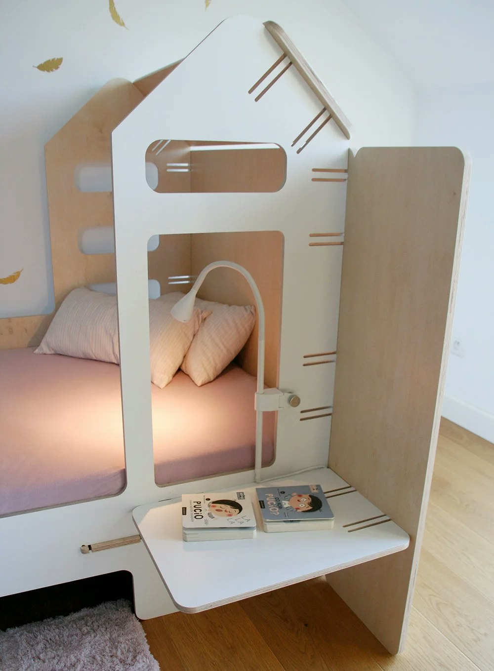 House bed with bedside table and slide, More than a bed 