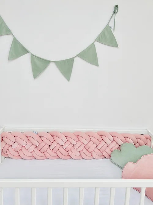 Bed bumper, slim braid - Dusty Pink 