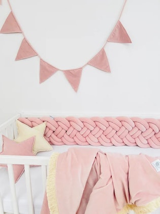 Bed bumper, slim braid - Dusty Pink