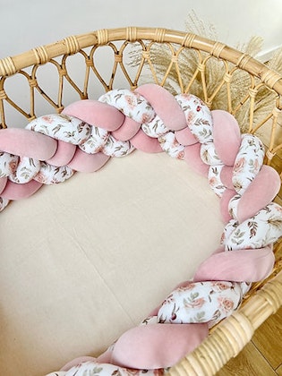 Bed bumper braided - Dusty Pink Boho Flowers