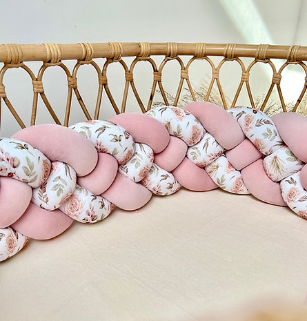 Bed bumper braided - Dusty Pink Boho Flowers 