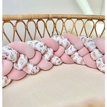 Bed bumper braided - Dusty Pink Boho Flowers