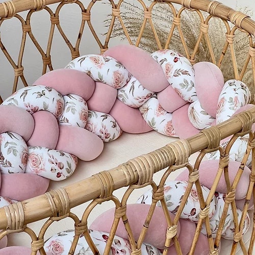 Bed bumper braided - Dusty Pink Boho Flowers 