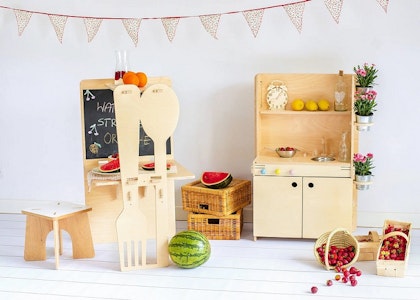 Mini kitchen with toy kitchen and kitchen island
