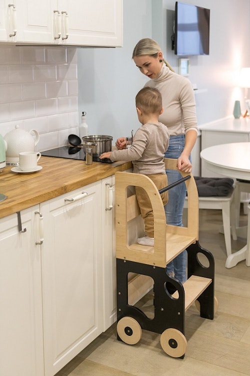 Buildable kitchen helper car, black/natural