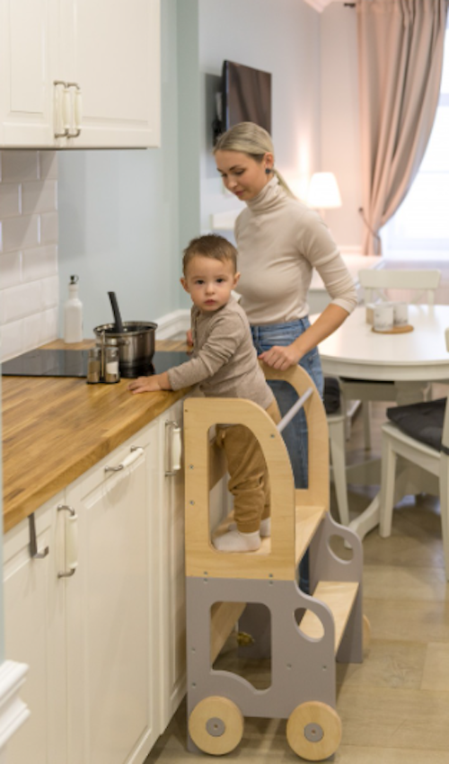 Buildable kitchen helper car, grey/natural