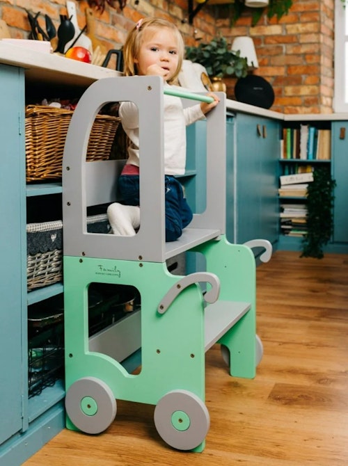 Buildable kitchen helper car, mint/grey