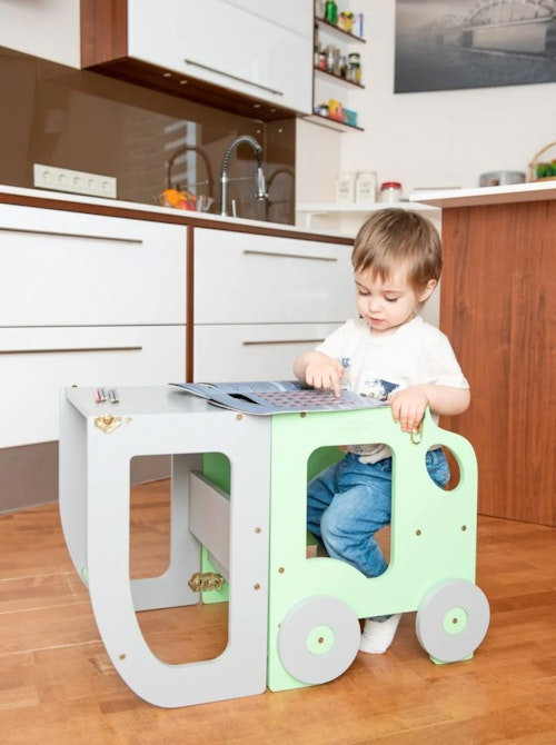 Buildable kitchen helper car, mint/grey