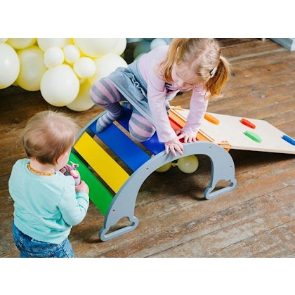 Climbing swing for the children's room, grey rainbow