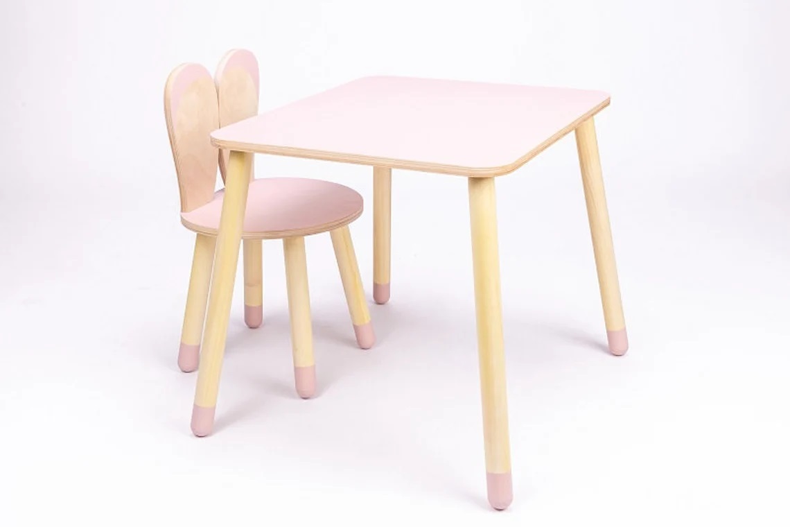 Möbelset kaninstol med bord, rosa 