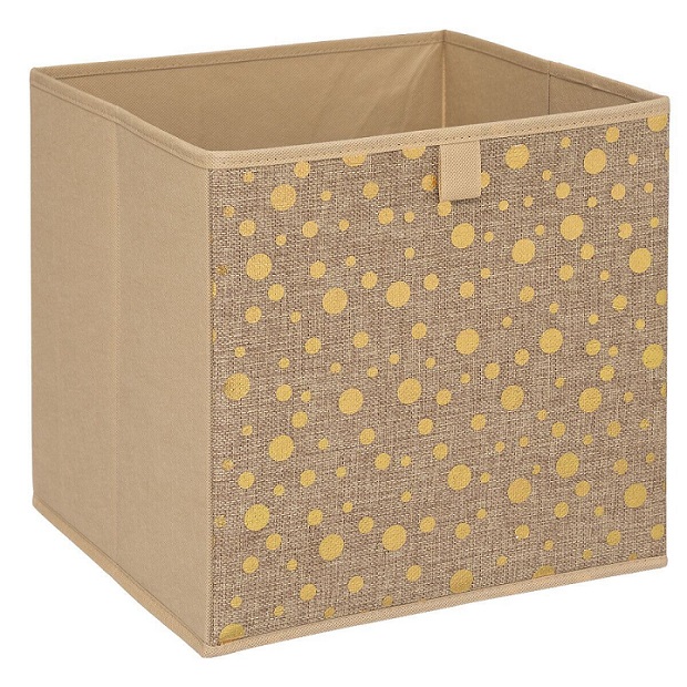 Jute storage basket, caramel brown with golden dots 