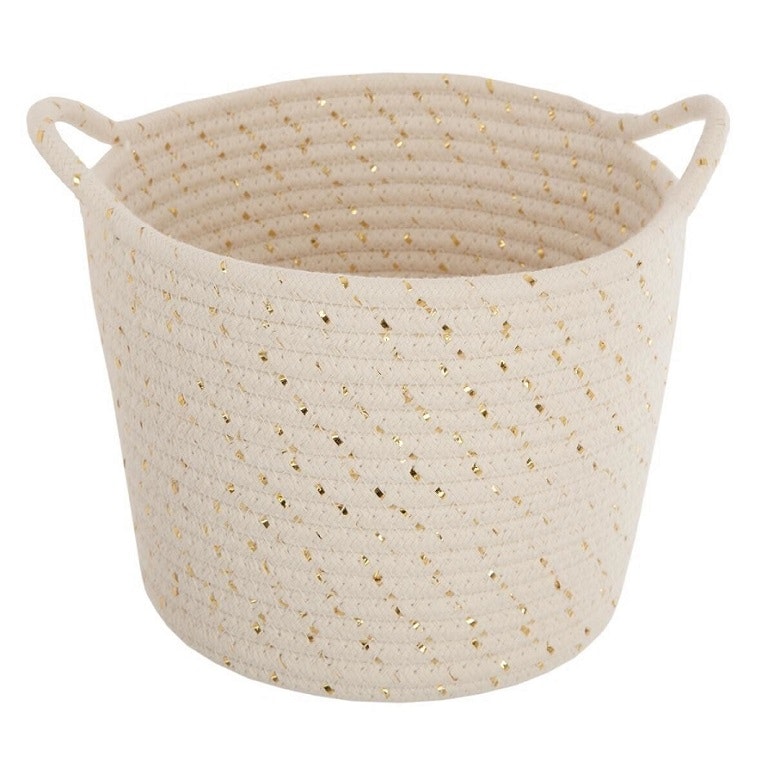 Braided storage basket with handle set of 3, white 